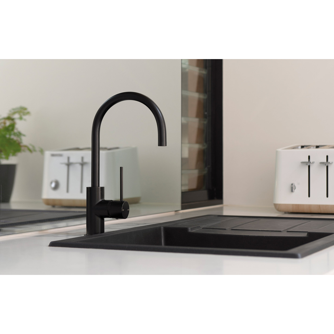 Phoenix Vivid Slimline Sink Mixer 160mm G/Neck Matt Black Vs735Mb