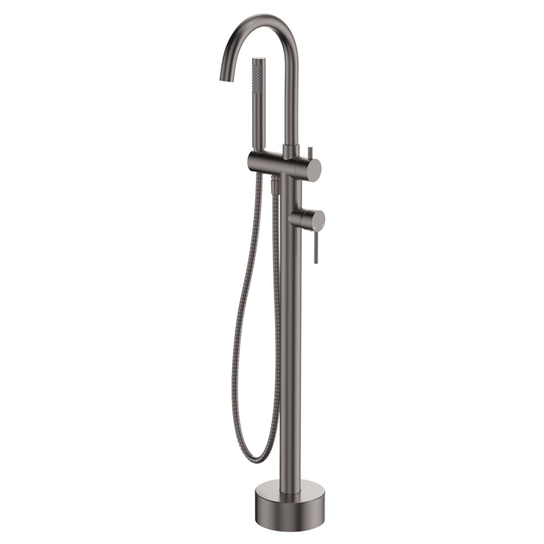Fienza Kaya Gun Metal Floor Mounted Bath Mixer With Hand Shower