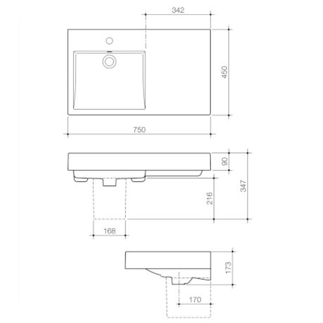 Caroma Liano Nexus 750 Wall Basin Rh 1 Tap Hole 665415W