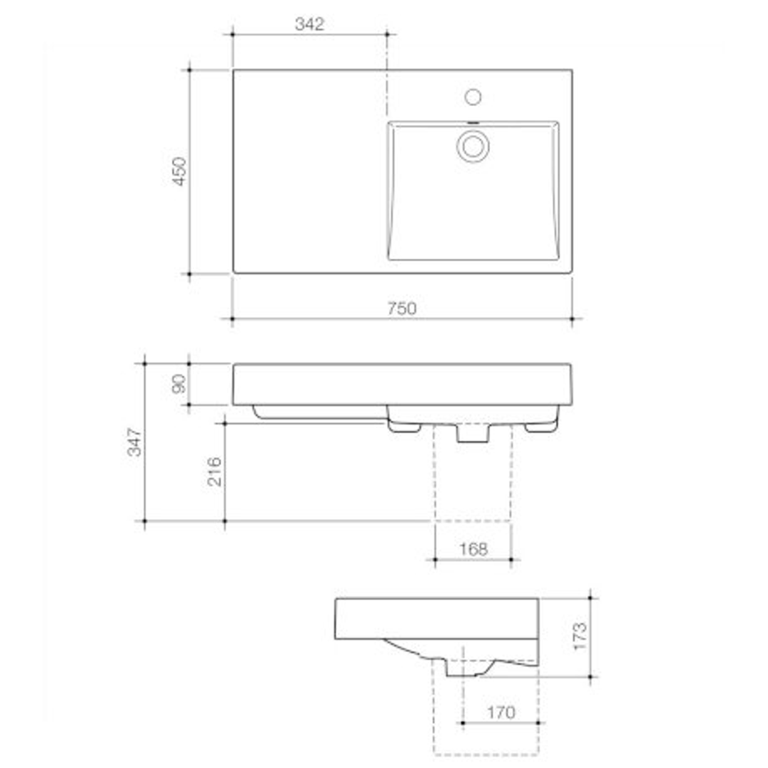 Caroma Liano Nexus 750 Wall Basin Lh 1 Tap Hole 665515W