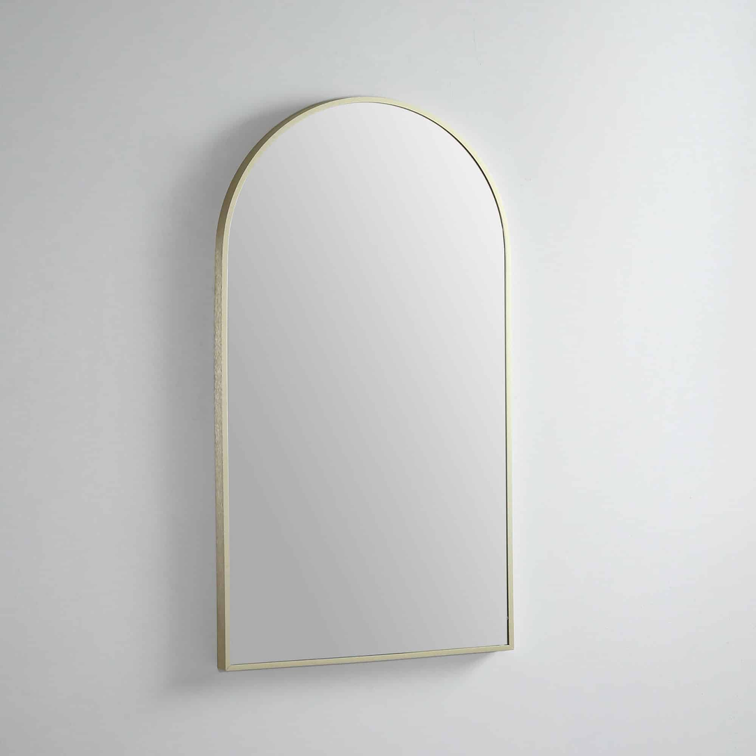 Remer Modern Arch Baltic Brass Framed Mirror With Mirage Magnifier