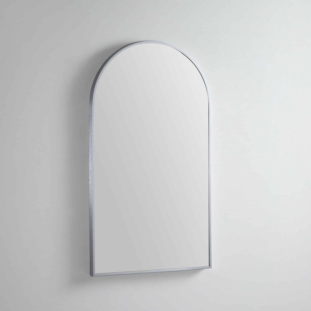 Remer Modern Arch Brits Nickel Framed Mirror With Mirage Magnifier