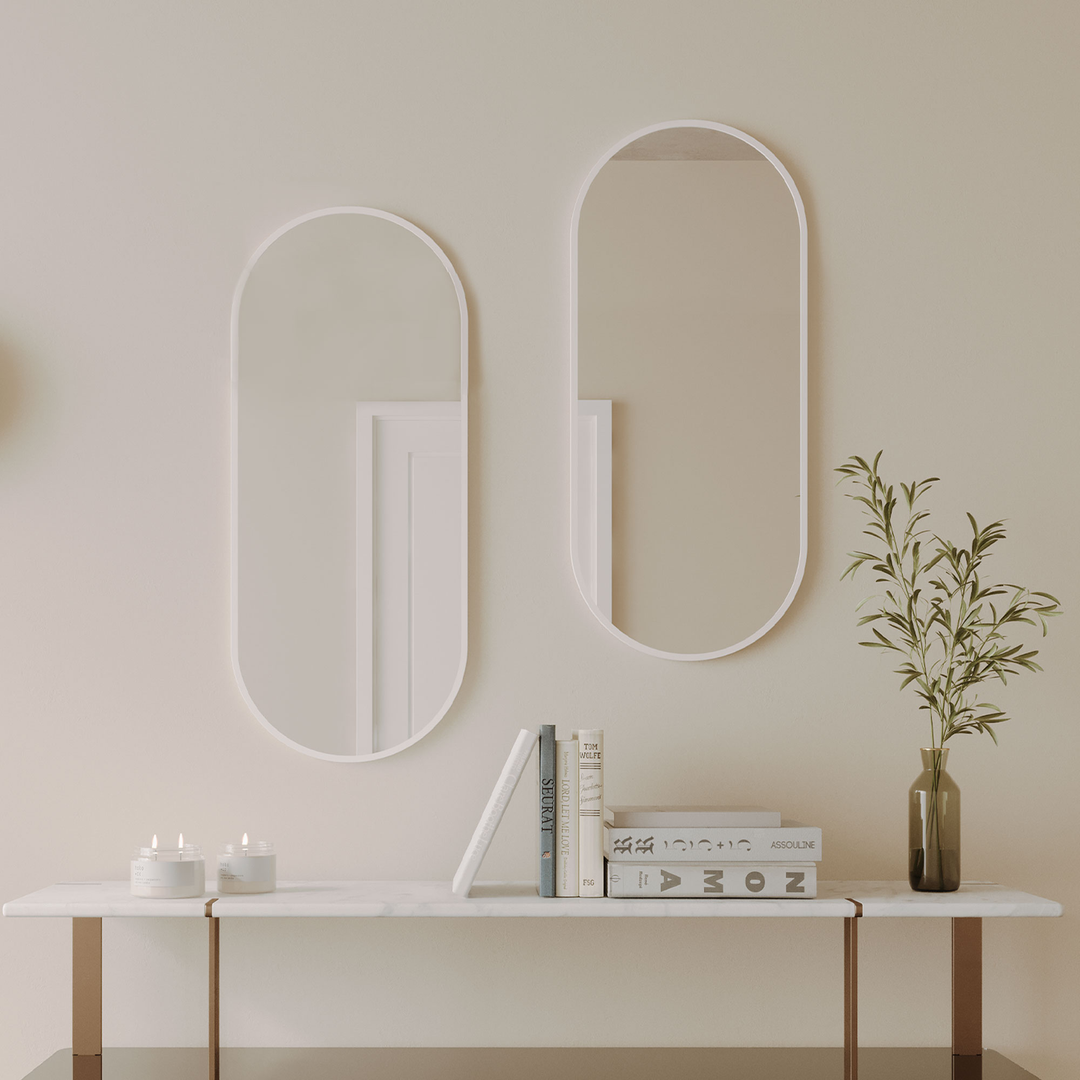 Remer Modern Oblong Mirror 460 x 1210 - Matt White