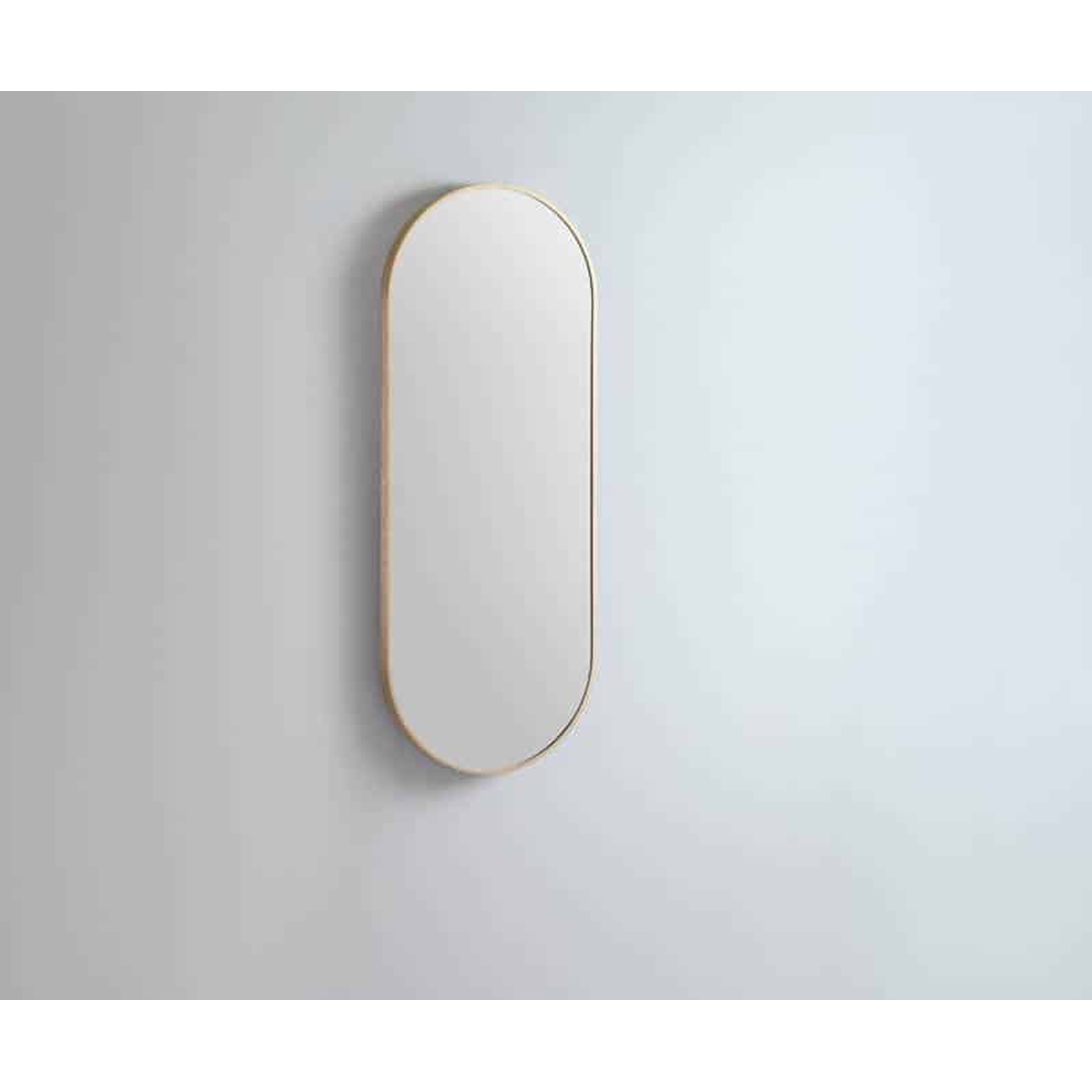 Remer Modern Oblong 460X1210 Baltic Brass Framed Mirror With Mirage Magnifier