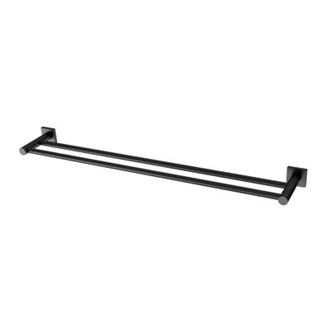 Phoenix Radii Double Towel Rail 800mm Square Plate Matt Black Rs812Mb