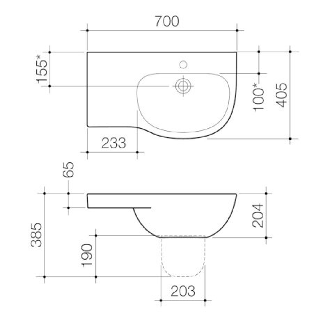 Caroma Care 700 Wall Basin Rh Shelf 1 Tap Hole White