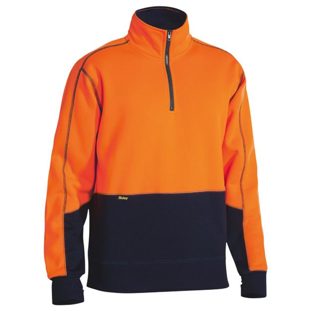 Bisley Hi Vis Fleece 1/4 Zip Pullover Orange/Navy