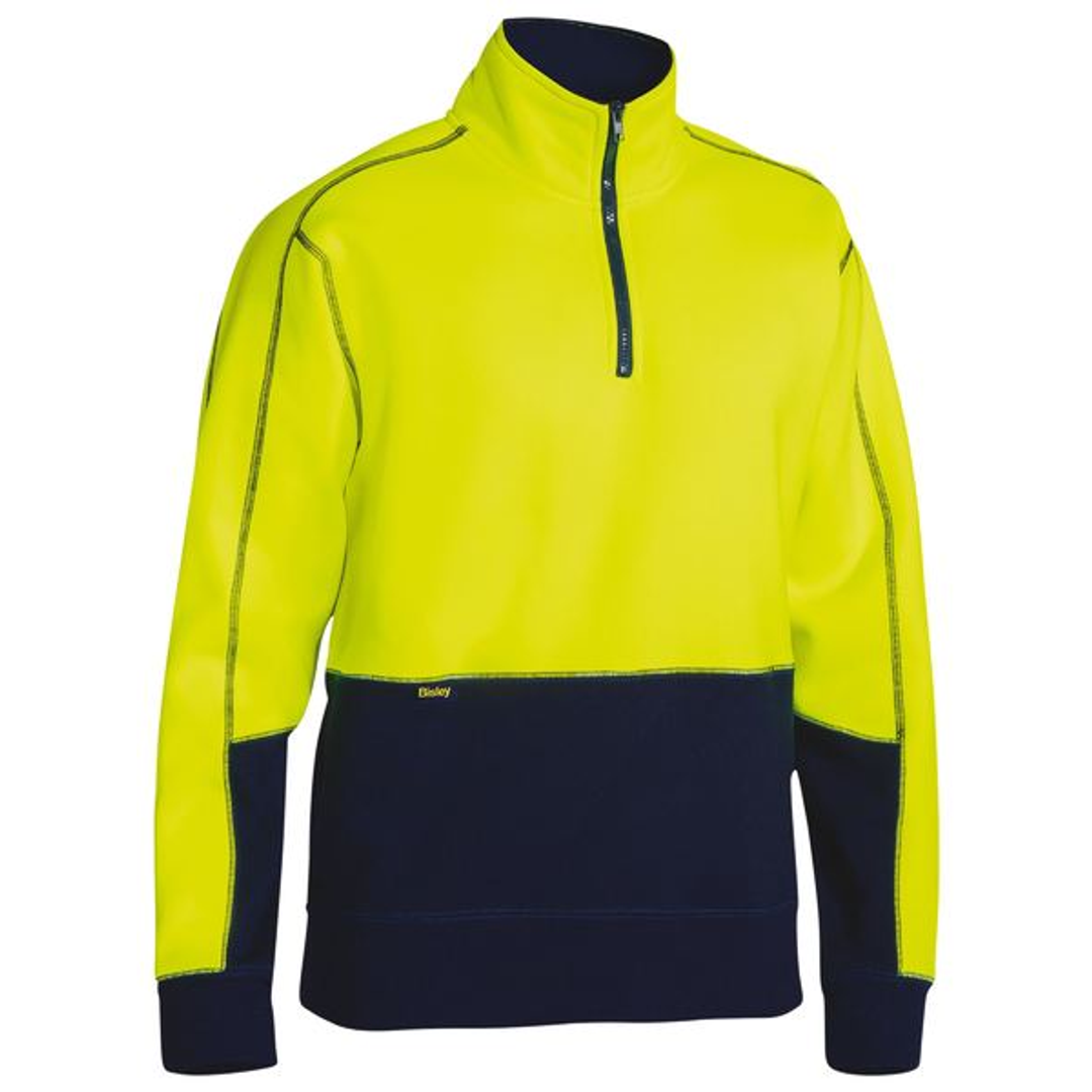 Bisley Hi Vis Fleece 1/4 Zip Pullover Yellow/Navy