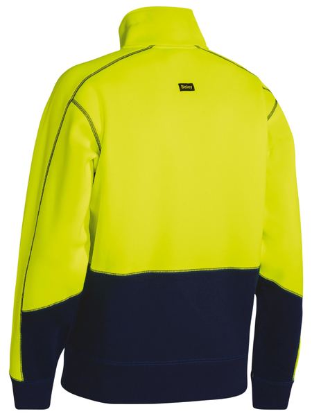 Bisley Hi Vis Fleece 1/4 Zip Pullover Yellow/Navy