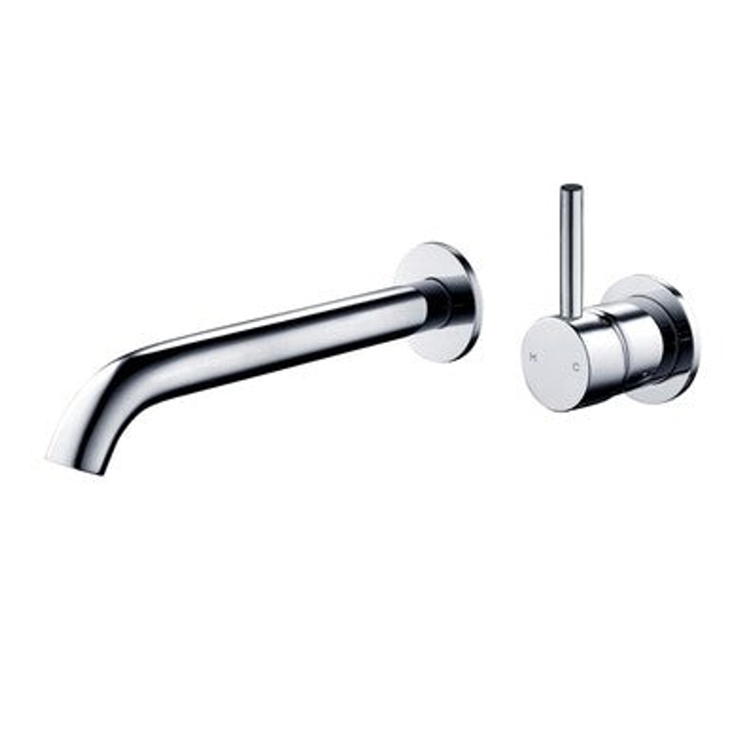 Streamline Axus Pin Wall Mount Basin/Bath Mixer 2 Plate 220 Spout Lever Up M/Blk *External Only*