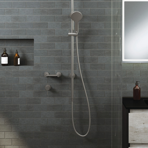 Fienza Kaya Wall Mixer Gun Metal Minimum Round Gun Metal Plate