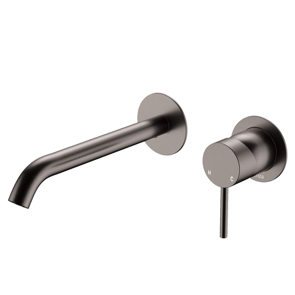 Fienza Kaya Basin/Bath Wall Mixer Set Round Plates 200mm Outlet Gun Metal