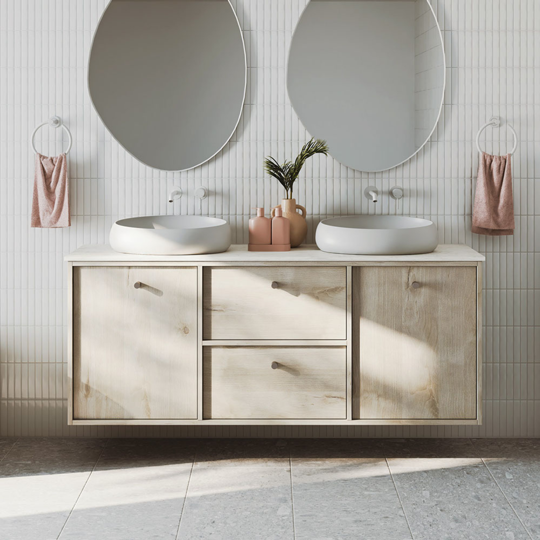 Fienza Kaya Basin/Bath Wall Mixer Set Round Plates 200Mm Outlet - Matte White