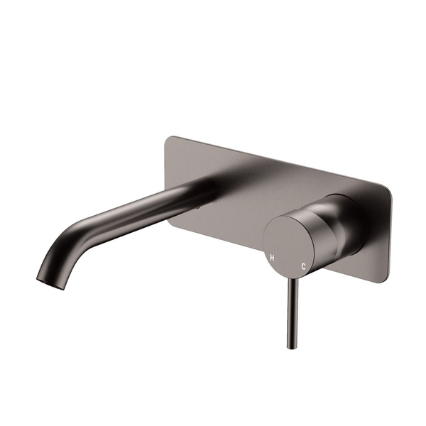 Fienza Kaya Basin/Bath Wall Mixer Set Rectangular Plate 160mm Outlet Gun Metal
