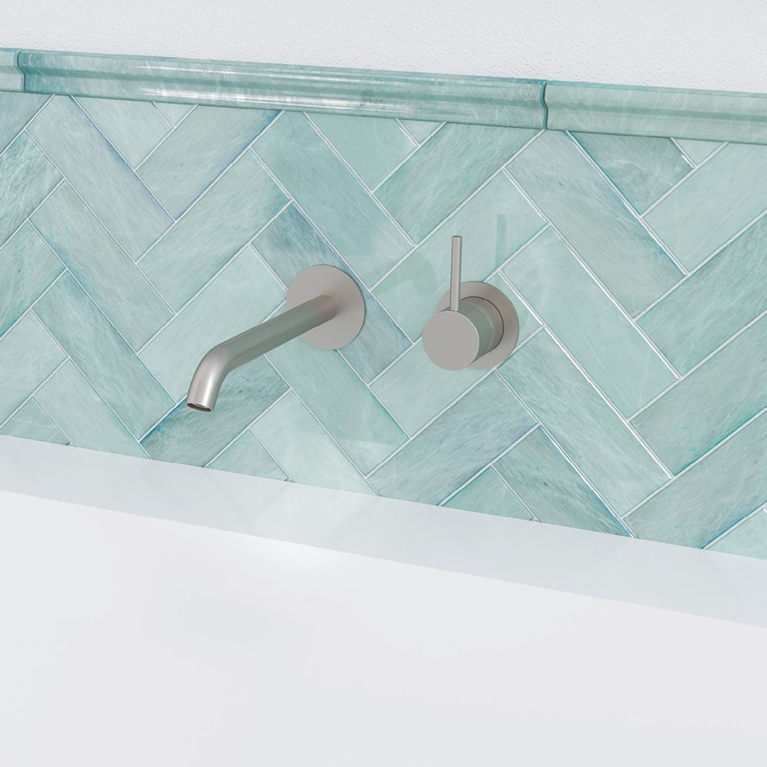 Fienza Kaya Up Basin/Bath Wall Mixer 160mm Outlet Set Round Plates - Brushed Nickel/Brushed Nickel