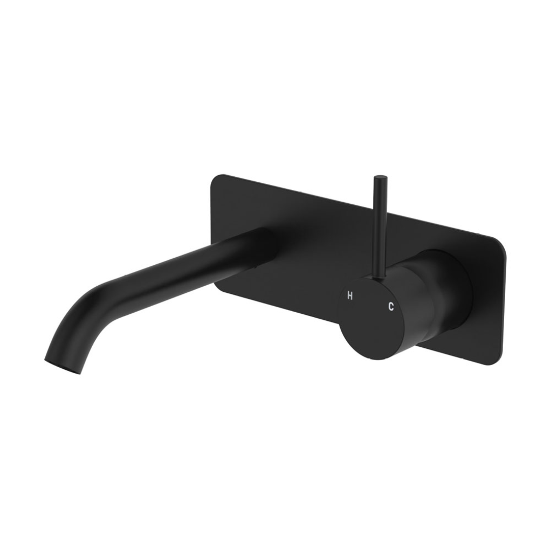 Fienza Kaya Matte Black Up Basin/Bath Wall Mixer Set Rect Plate 160Mm Outlet Lf Sus304