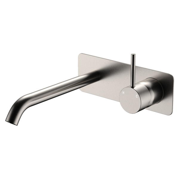 Fienza Kaya Up Basin/Bath Mixer 200mm Outlet Brush Nickel Soft Square Brush Nickel Plate