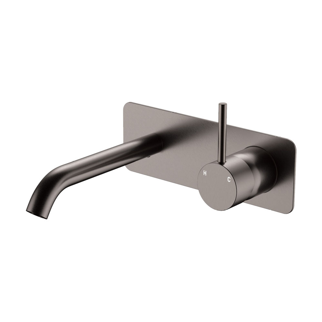 Fienza Kaya Up Basin/Bath Wall Mixer Set 160mm Outlet Set Rectangular Plate - Gunmetal