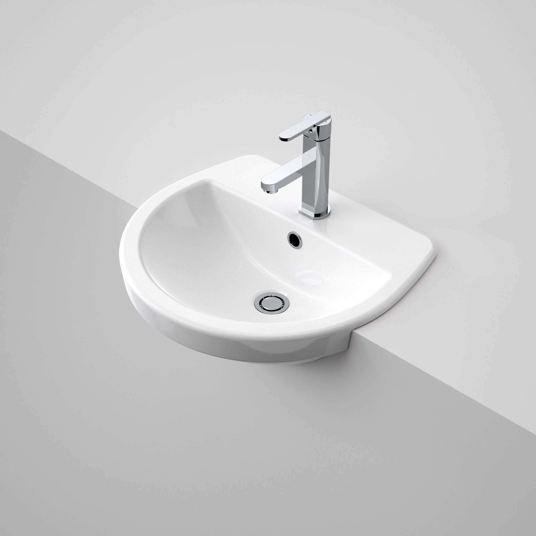 Caroma Cosmo Semi Recessed Basin 500mm X 440mm 1 Tap Hole White