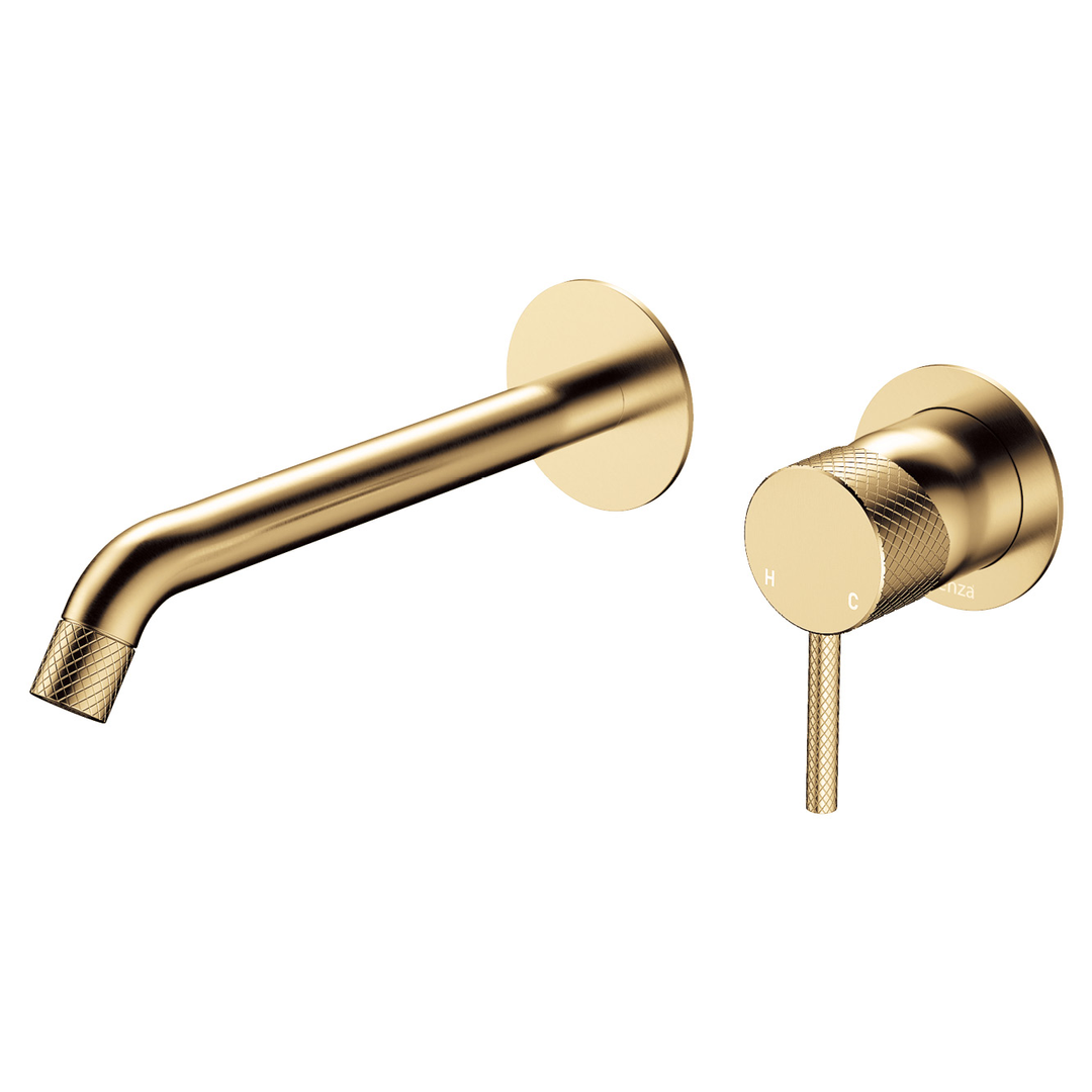 FIENZA AXLE BASIN/BATH WALL MIXER WITH 200MM OUTLET ROUND PLATES URBAN BRASS