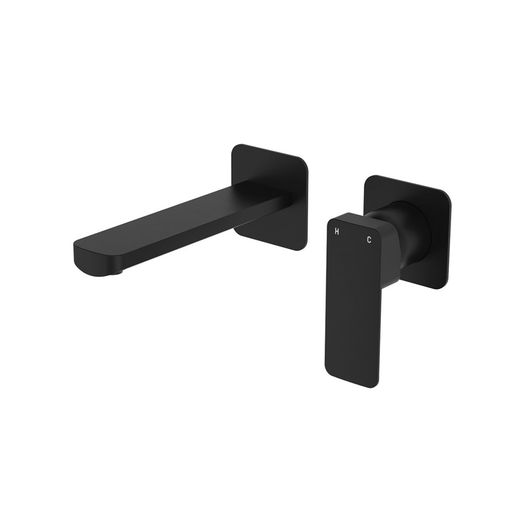 Fienza Tono Basin/Bath Wall Mixer 160Mm Outlet Set Small Square Plates Matte Black