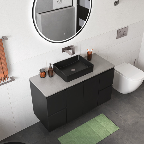 Fienza Tono Basin/Bath Wall Mixer 160mm Outlet Set Small Square Plates Gun Metal