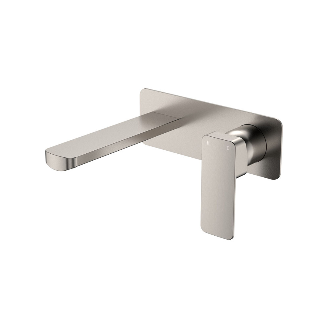 Fienza Tono Basin/Bath Wall Mixer 160mm Outlet Set Large Square Plates Brushed Nickel