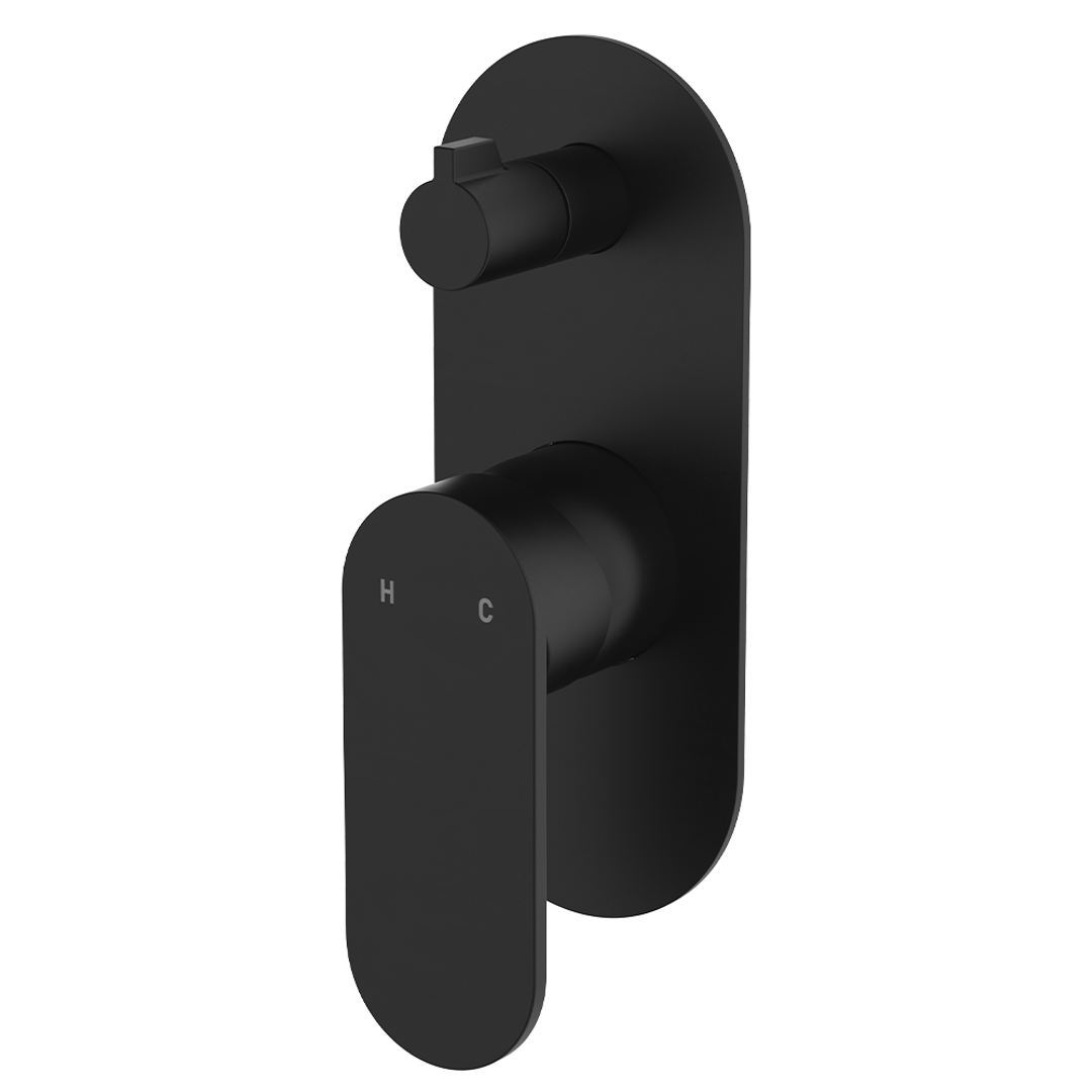 Fienza Empire Slim Wall Diverter Mixer Large Oval Plate Vertical Matte Black