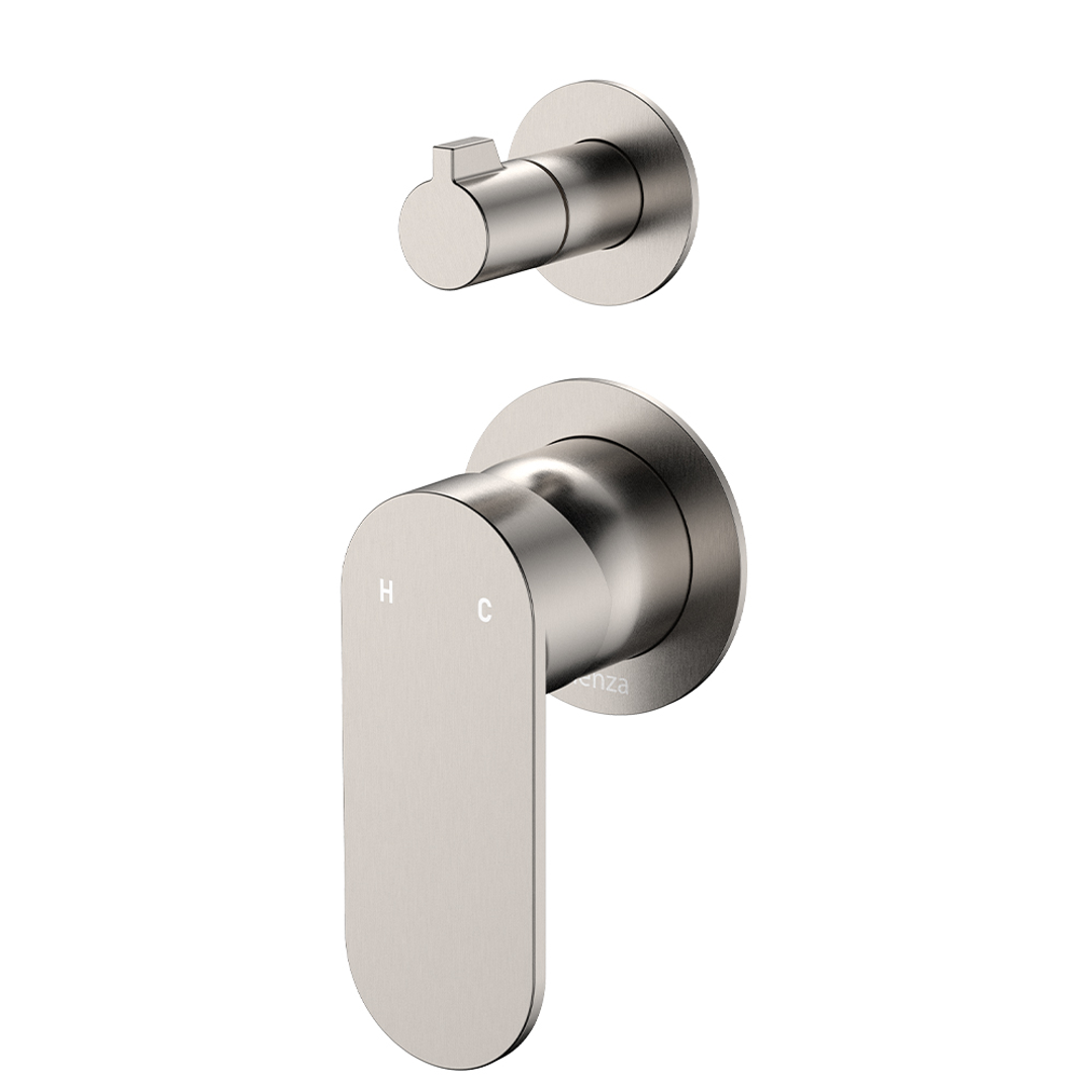 Fienza Empire Slim Wall Diverter Mixer Small Round Plates Vertical Brushed Nickel Lf