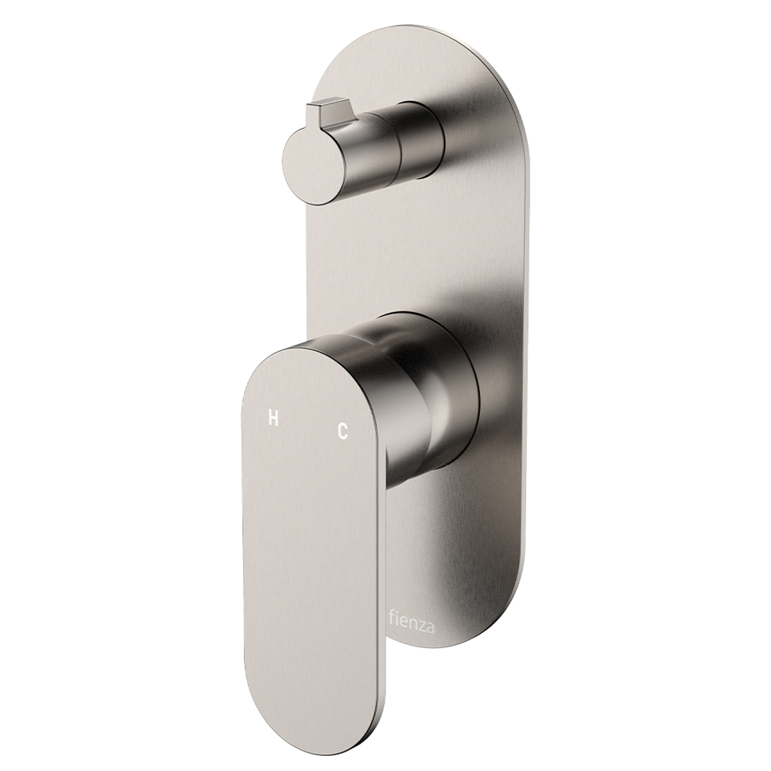 Fienza Empire Slim Wall Diverter Mixer Large Oval Plate Vertical Brushed Nickel Lf