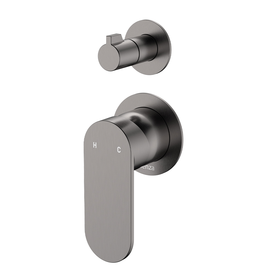 Fienza Empire Slim Wall Diverter Mixer Small Round Plates Verticle Gun Metal Lf