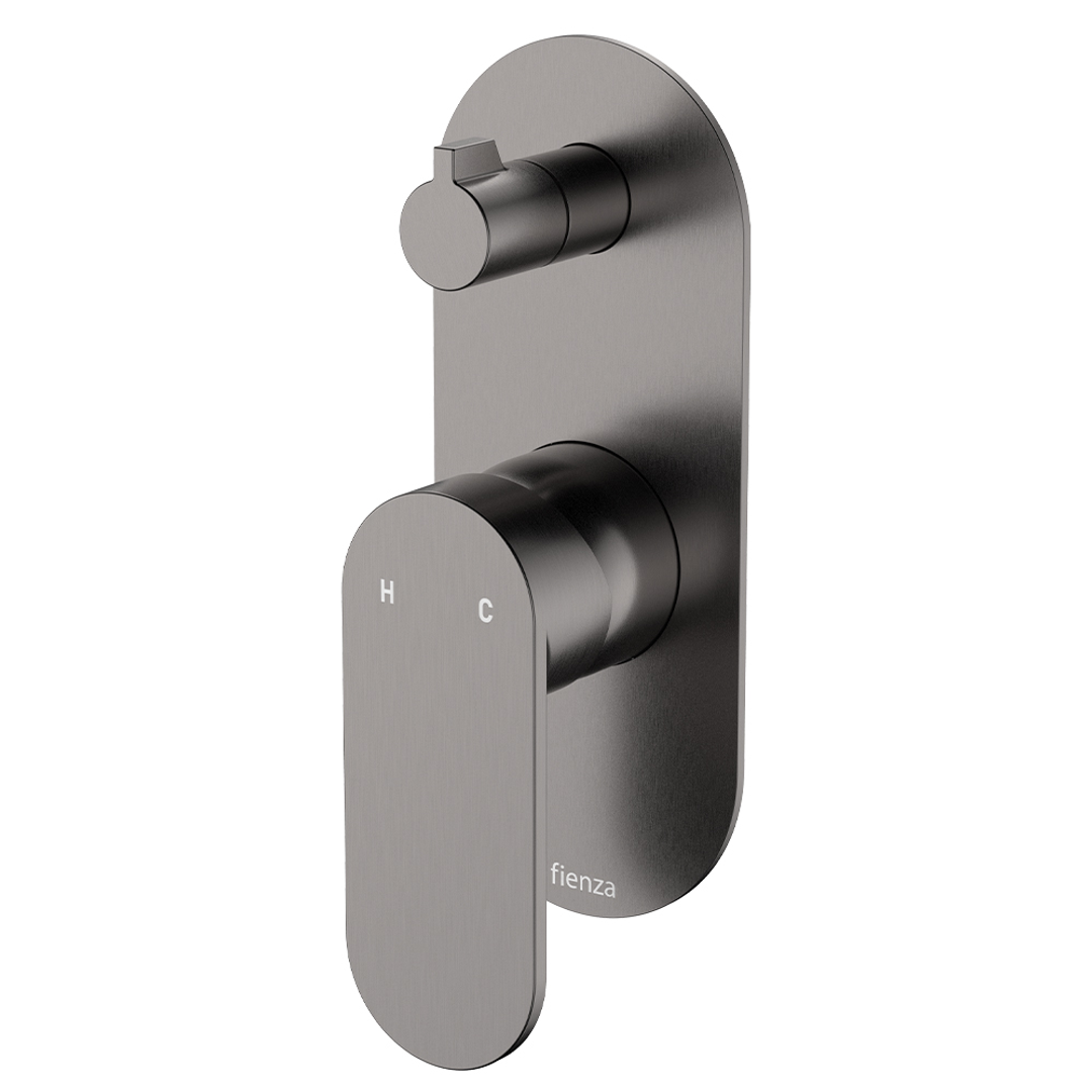 Fienza Empire Slim Wall Diverter Mixer Large Oval Plate Verticle Gun Metal Lf