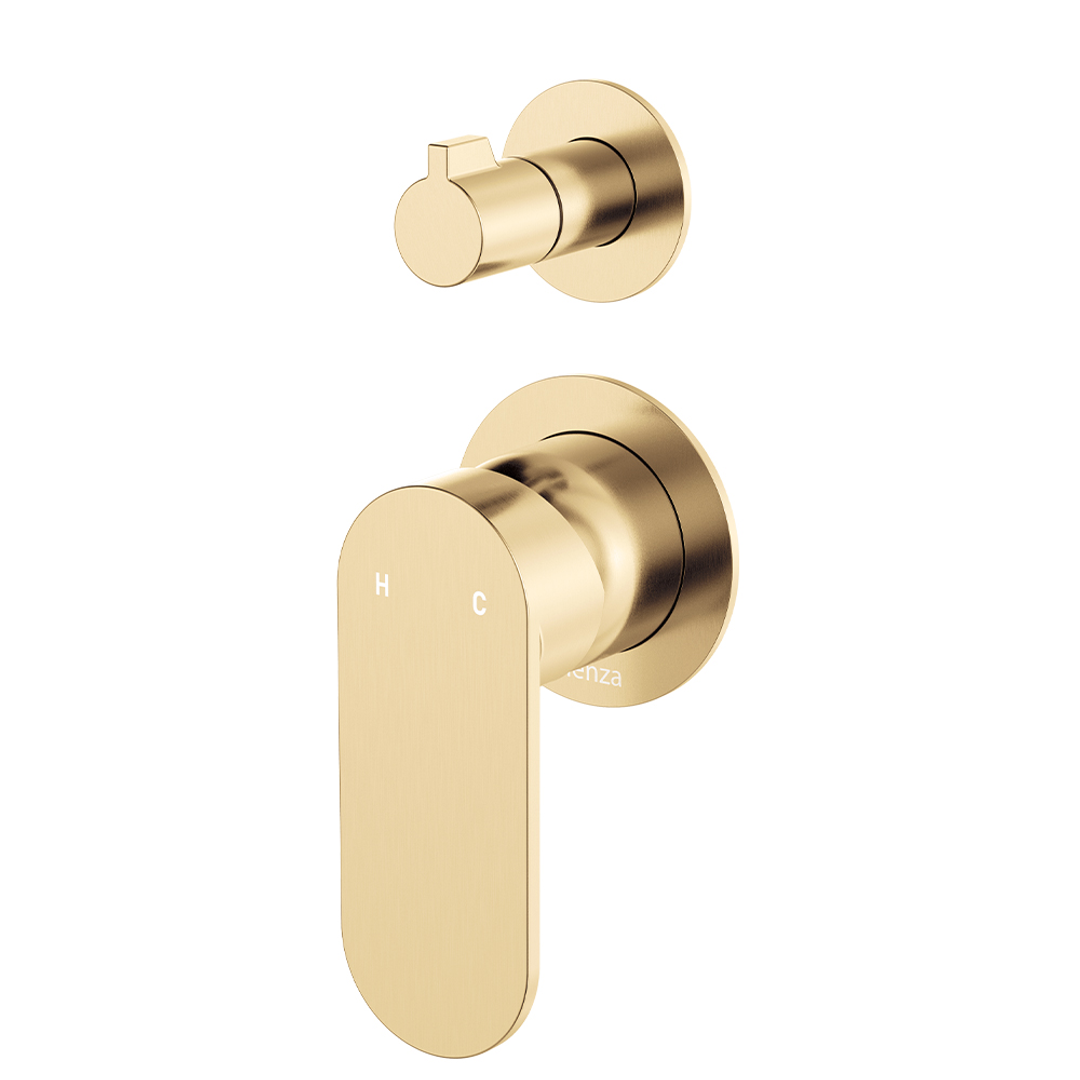 Fienza Empire Slim Wall Diverter Mixer Small Round Plates Vertical Urban Brass Lf