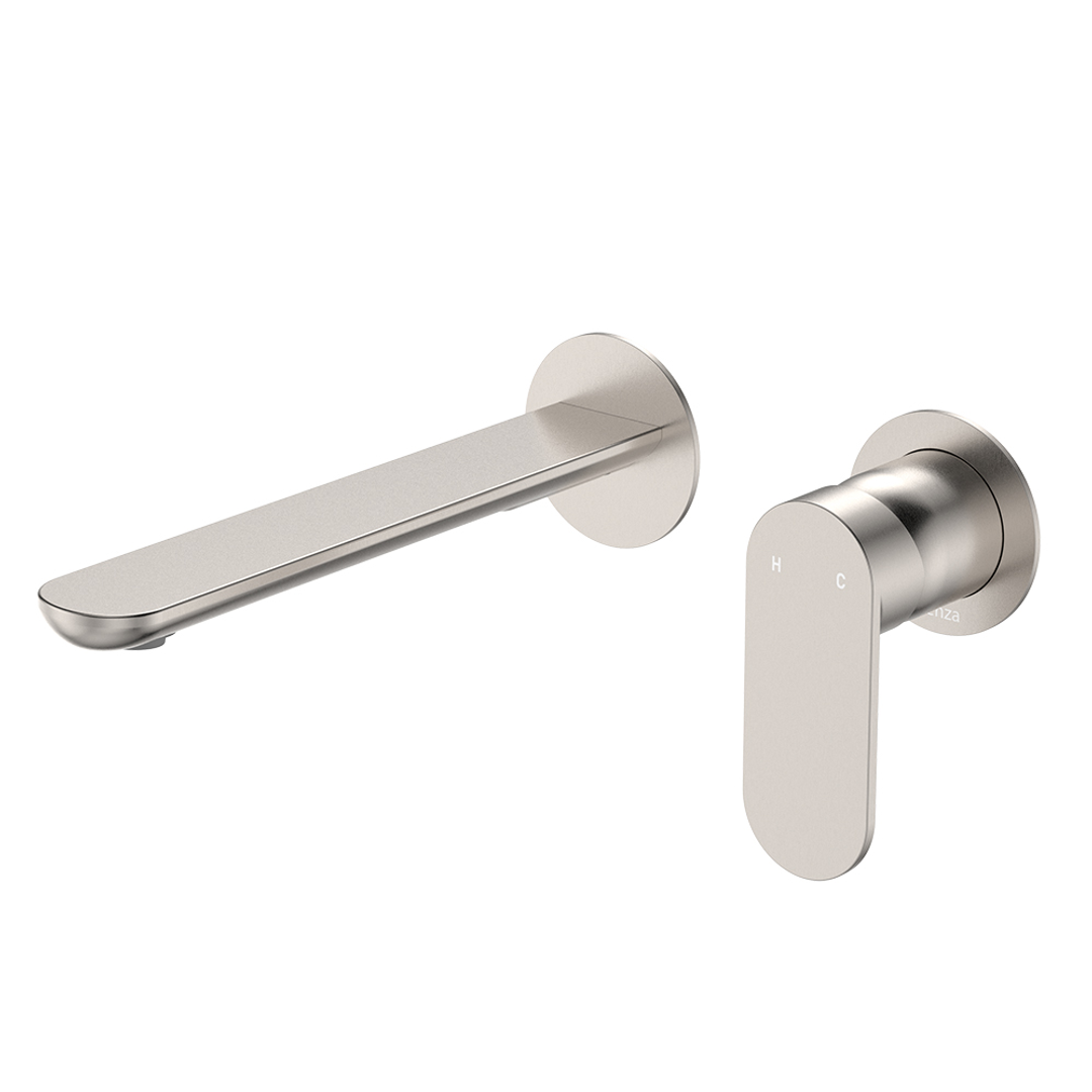 Fienza Empire Slim Basin/Bath Wall Mixer Set Round Plates 200mm Brushed Nickel Lf