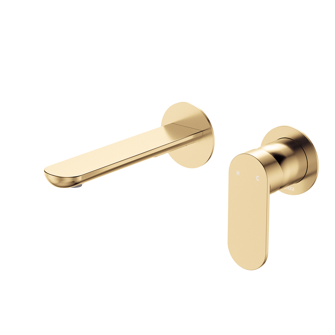 Fienza Empire Slim Basin/Bath Wall Mixer Set Round Plates 160mm Urban Brass Lf