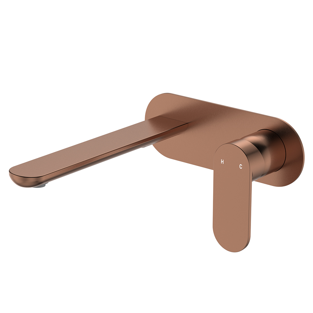 Fienza Empire Slim Basin/Bath Wall Mixer Set Oval Plate 200mm Brushed Copper Lf