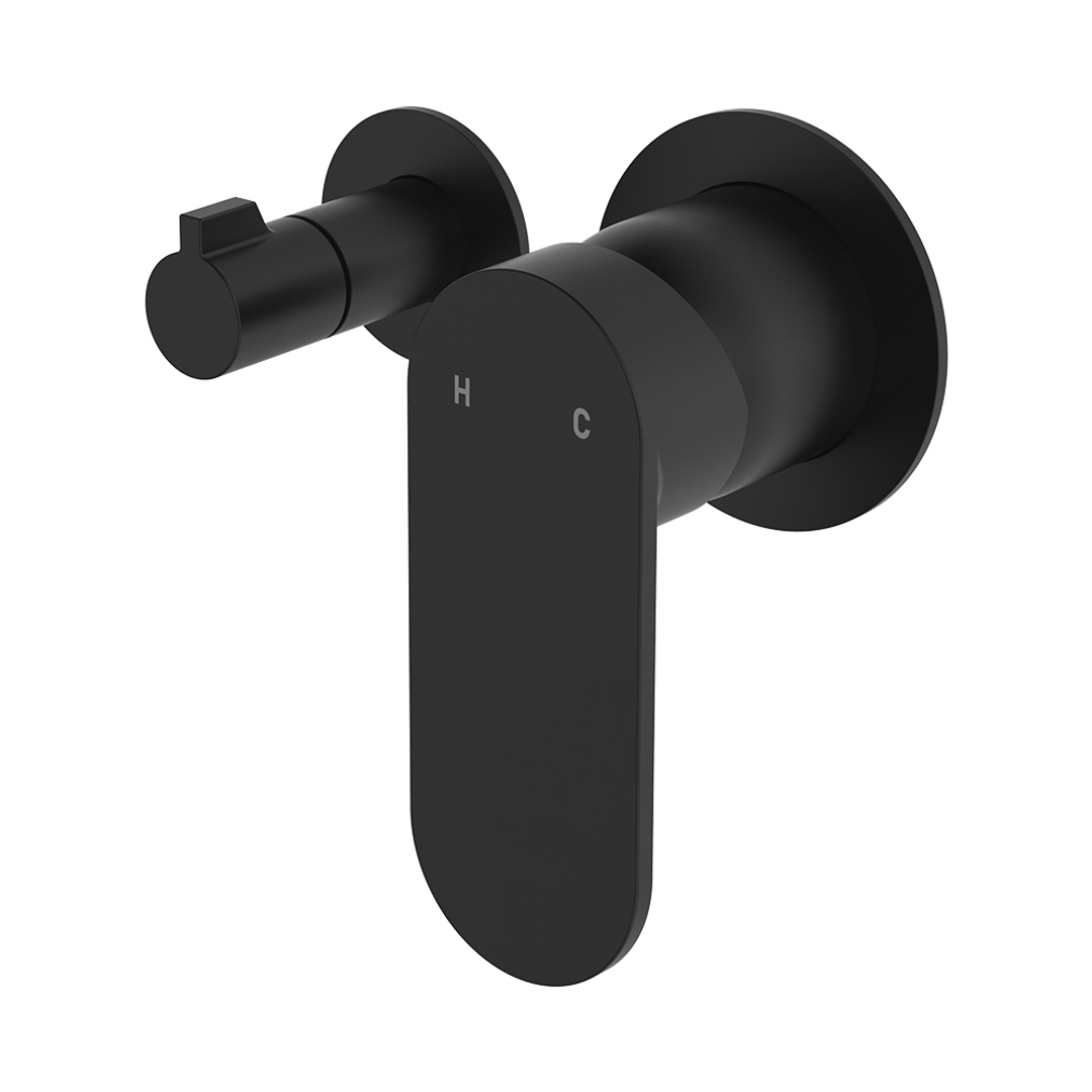 Fienza Empire Slim Wall Diverter Mixer Small Round Plates Horizontal Matte Black Lf