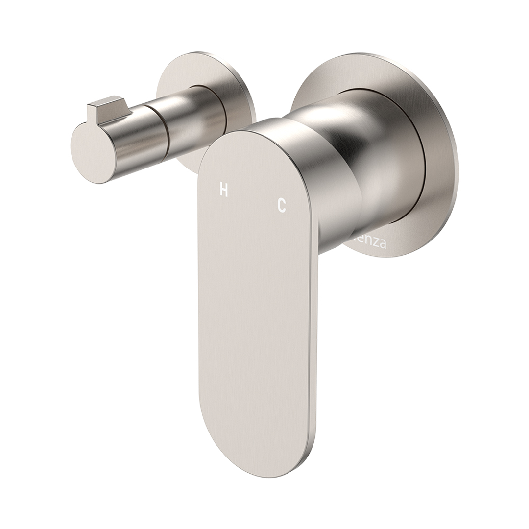 Fienza Empire Slim Wall Diverter Mixer Small Round Plates Horizontal Brushed Nickel Lf