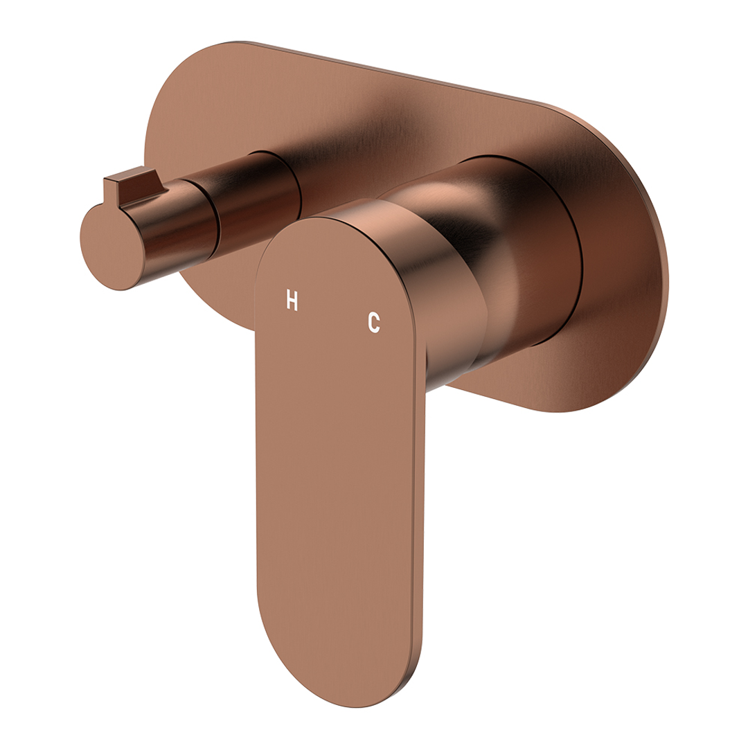 Fienza Empire Slim Wall Diverter Mixer Large Oval Plate Horizontal Brushed Copper Lf