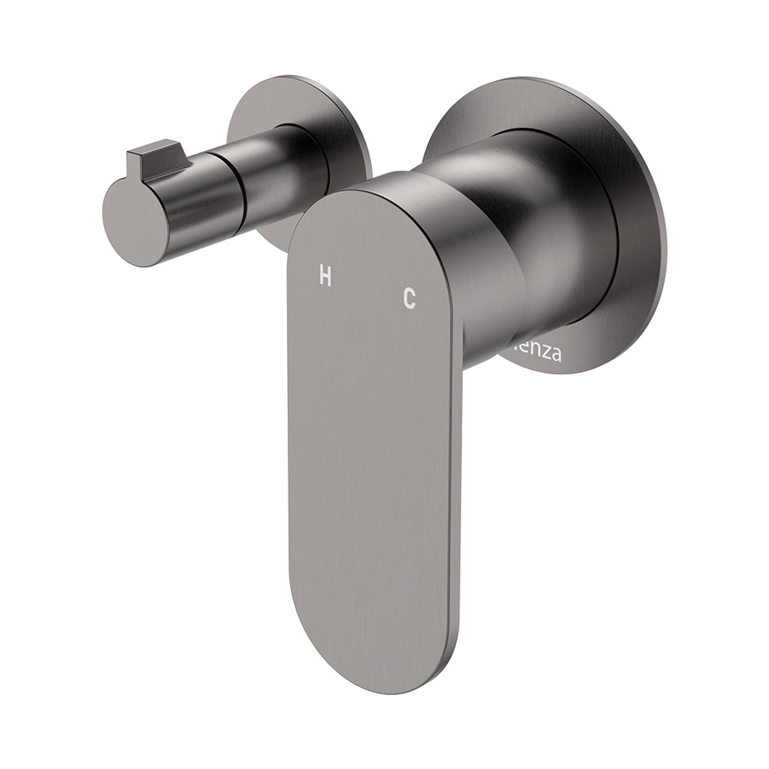 Fienza Empire Slim Wall Diverter Mixer Small Round Plates Horizontal Gun Metal Lf