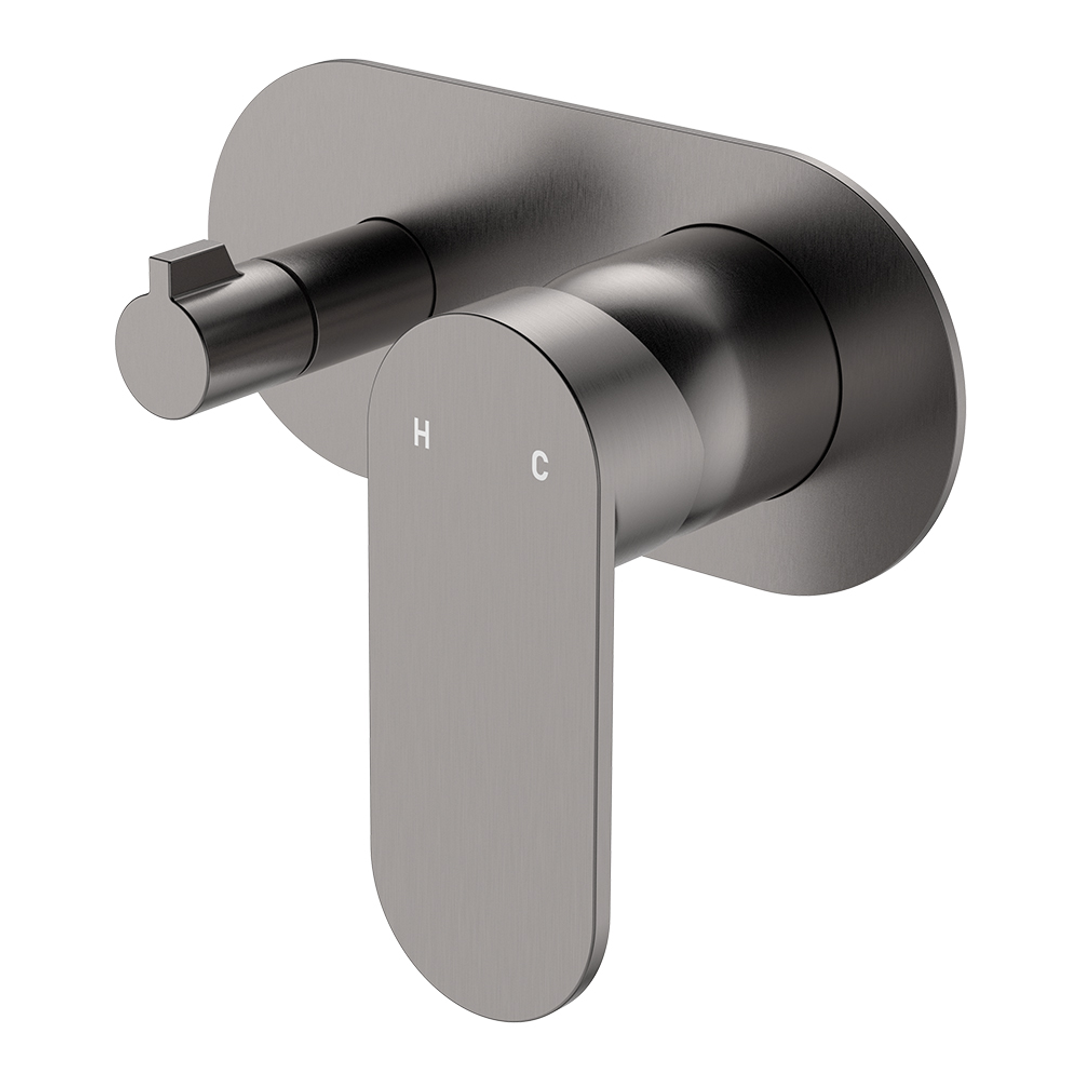 Fienza Empire Slim Wall Diverter Mixer Large Oval Plate Horizontal Gun Metal Lf