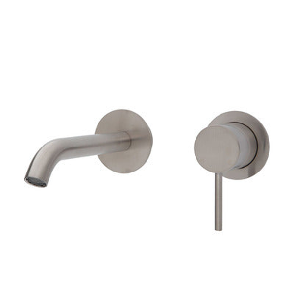 Fienza Kaya Basin/Bath Wall Mixer 160mm Outlet Set Brushed Nickel Round Bn Plates
