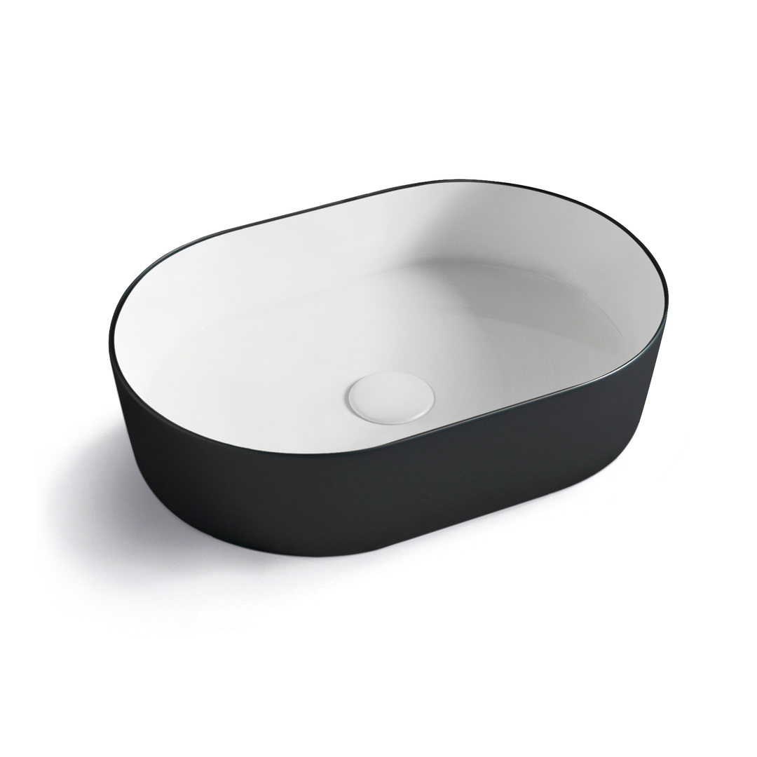 OTTI OVAL BASIN GLOSS WHITE & MATT BLACK 500X340