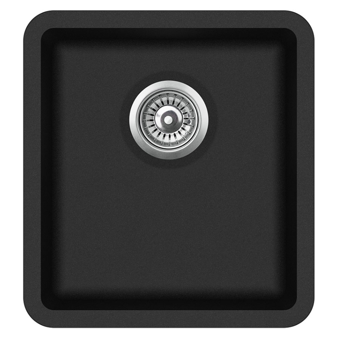 Otti Single Black Kitchen Sink - Sink Dimensions 420X460X200 - Bowl With Strainer