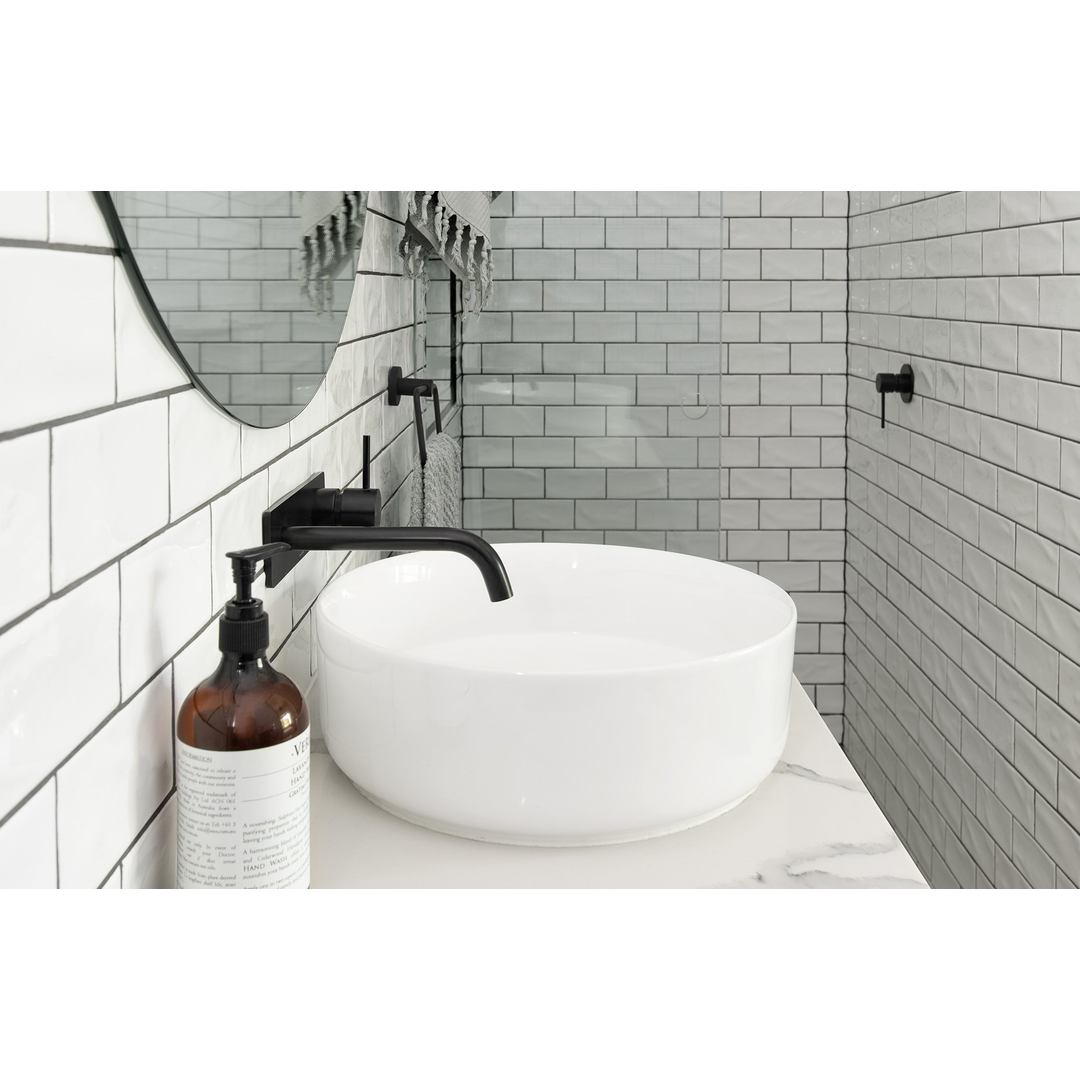 Phoenix Vivid Slimline Up Wall Basin/Bath Mixer Set-Matte Black