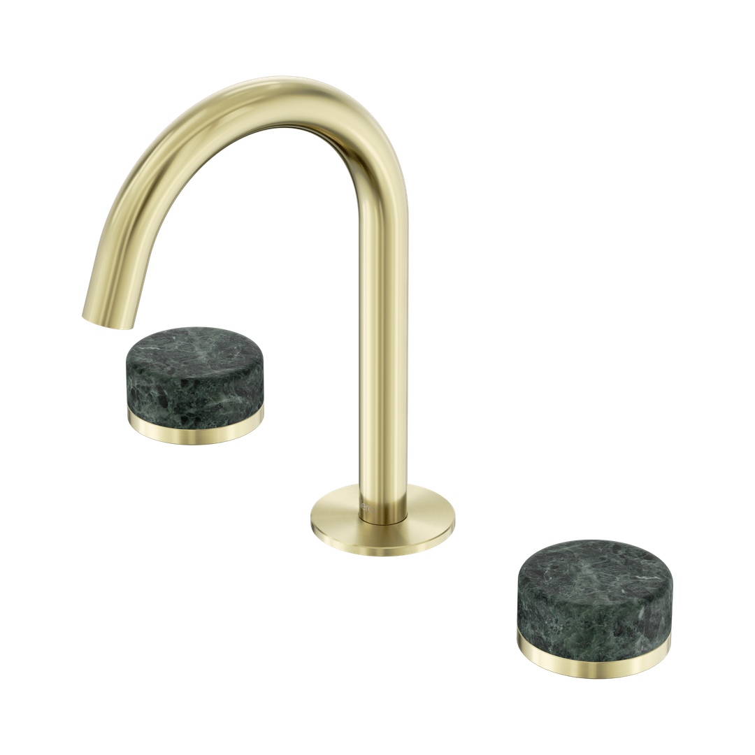 Nero Serenity Basin Set Arc Spout With Verde Alpi Handle Brushed Gold