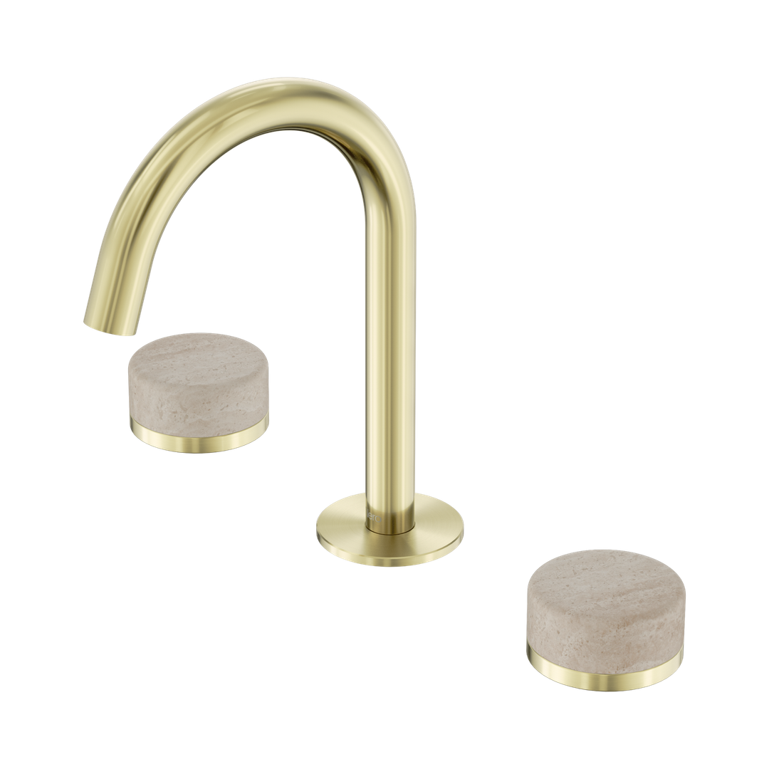 Nero Serenity Basin Set Arc Spout With Rome Travertine Handle Brushed Gold