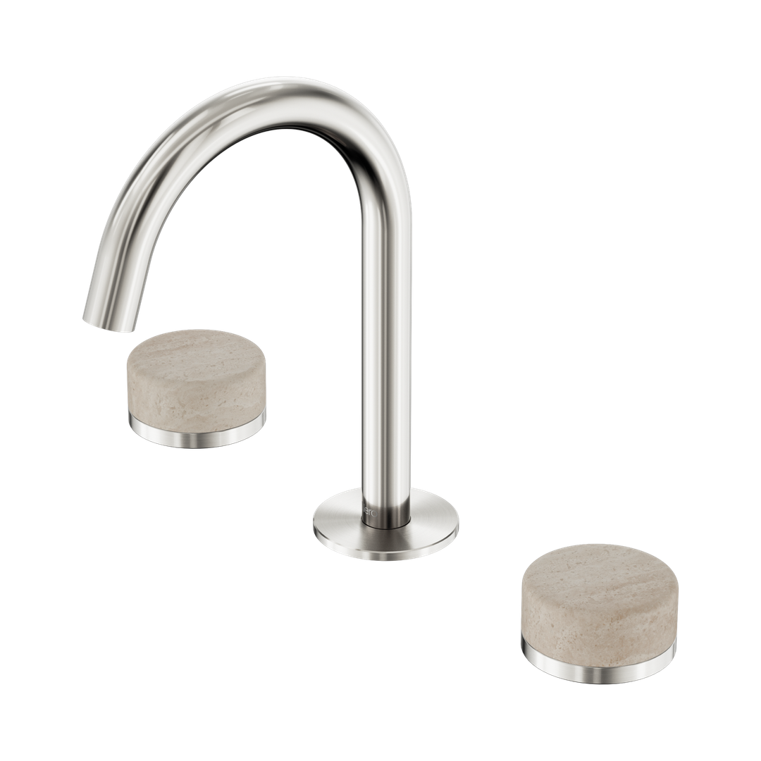 Nero Serenity Basin Set Arc Spout With Rome Travertine Handle Brushed Nickel