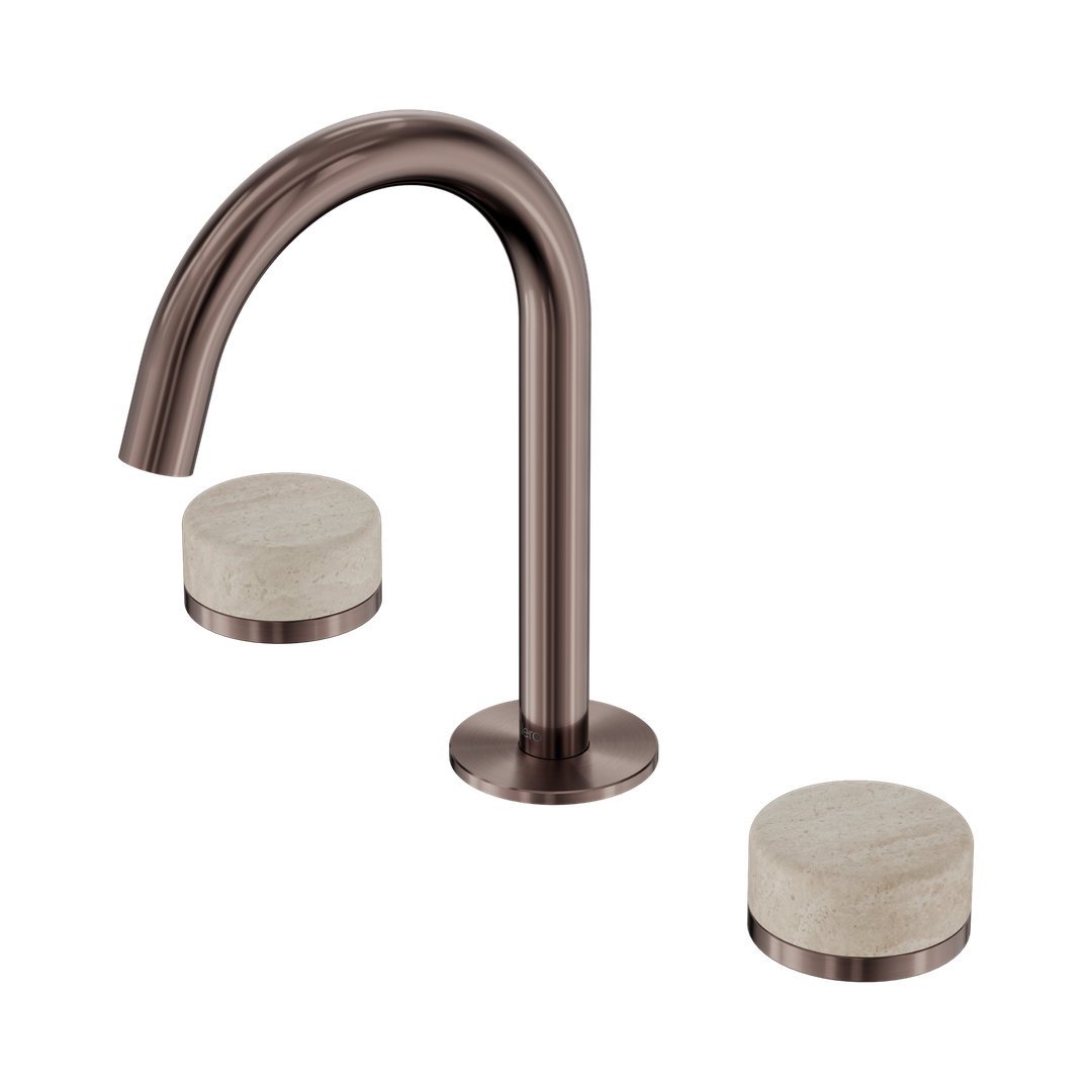 Nero Serenity Basin Set Arc Spout With Rome Travertine Handle Brushed Bronze