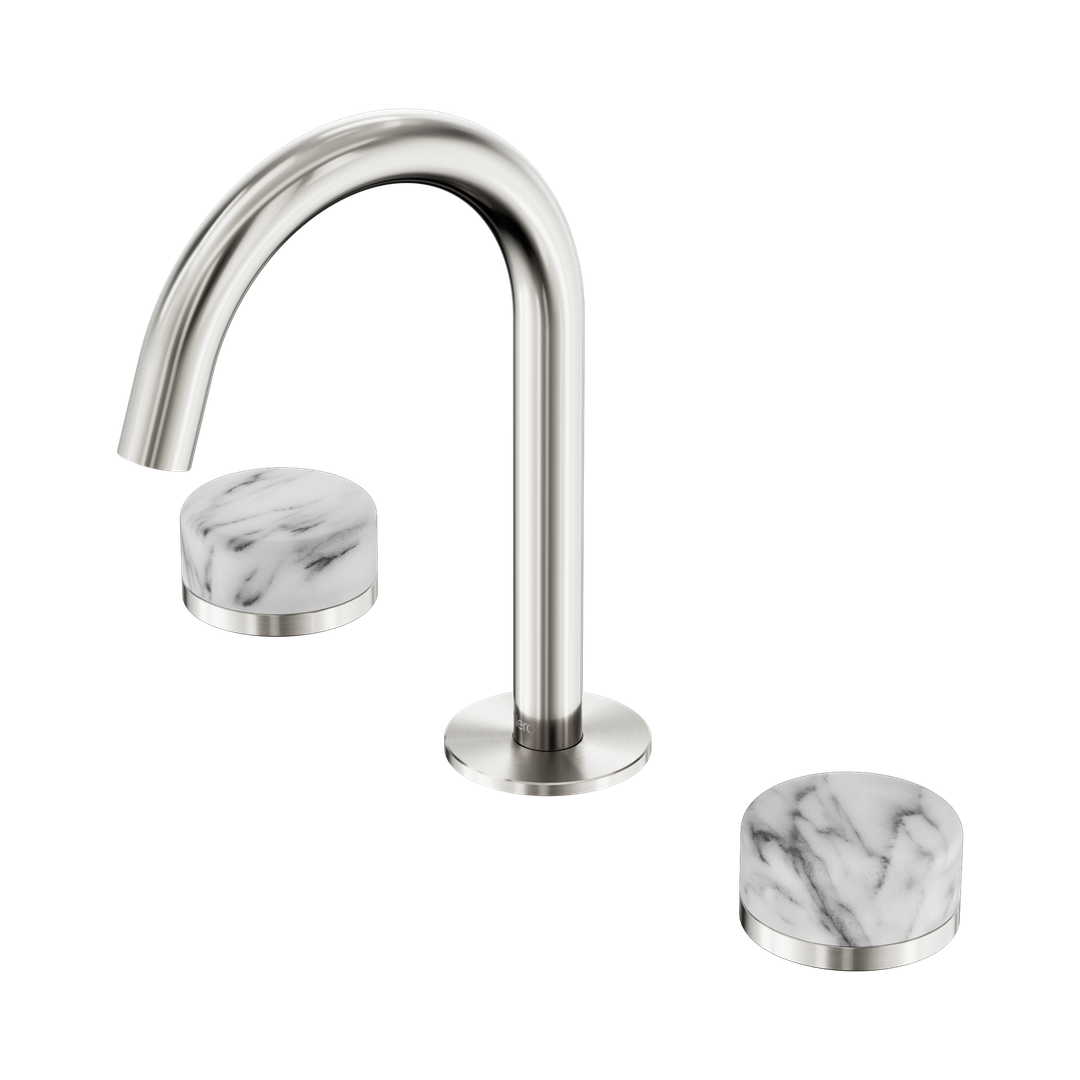 Nero Serenity Basin Set Arc Spout With Arabescato Corchia Handle Brushed Nickel